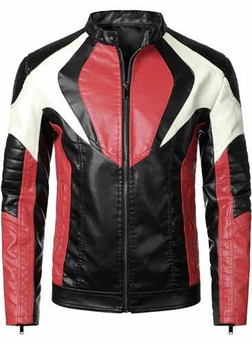 HOOD CREW Men’s Motorbike Jacket Faux Leather Stand Collar Classic Leather Bomber Jacket