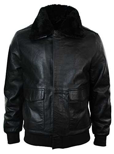 TruClothing Mens Leather Bomber Pilot Flying Jacket Black Brown A2