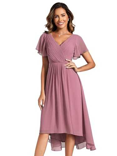Ever-Pretty Cocktail Dress Prom V-Neck A-Line Dress Ruffles Sleeve Knee Length for Prom Homecoming EG01923