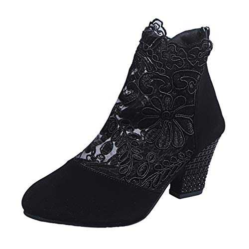 YANFJHV Women's Sandals with Heel - Summer Shoes Lace Mesh High Heels Ankle Boots Breathable Non-Slip Women's Shoes Ankle Boots with Zip Dress Shoes Formal Shoes