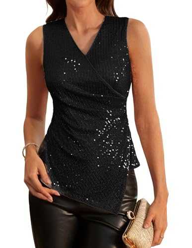 GRACE KARIN Women Sequin Tops Elegant V-Neck Tank Tops Sleeveless Glitter Tops Party Wedding