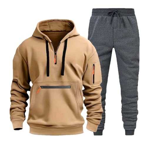 Qixiu Men's Spring and Autumn Winter Long Sleeved Corduroy Solid Color Patch Top Sweatpants Casual Loose Suit Prom Men