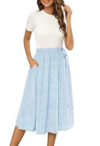 Zattcas Women 2024 Summer Dress Short Sleeve Ribbed Teacher Church Modest Business Casual Work Outfits Midi Dress