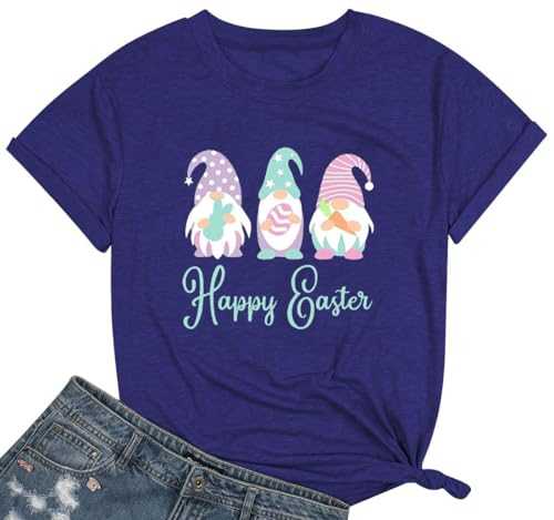 Happy Easter Shirt for Women:Funny Easter Bunny Gnome Graphic T-Shirt