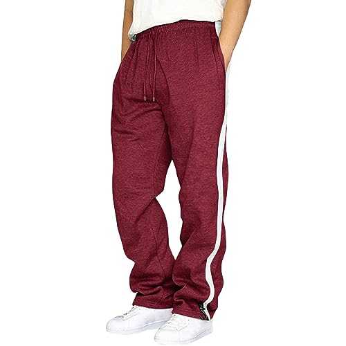 Tracksuit Bottoms Men Loose Straight Cotton Mens Joggers Elasticated Waist Trousers for Men Leg Lace Up Tactical Trousers Flex & Breathable Track Pants Mens Gym Trousers Comfortable