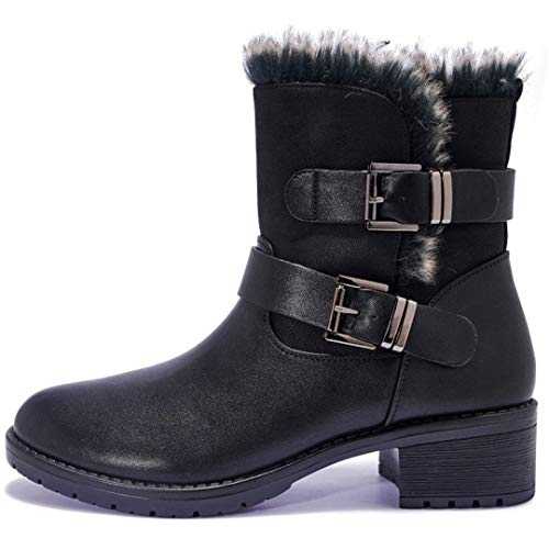 Tilly London New Womans Ankle High Grip Sole Low Heel Black Brown Boots Sizes 3 4 5 6 7 8 Winter Warm Faux Fur Collar