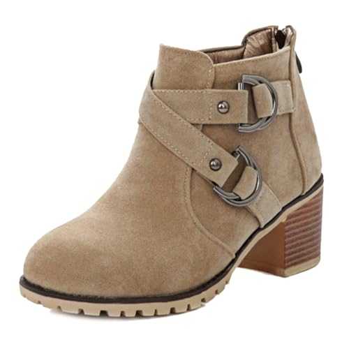 SJJH Women Ankle Boots with Chunky Heel and Round Toe Chelsea Boots