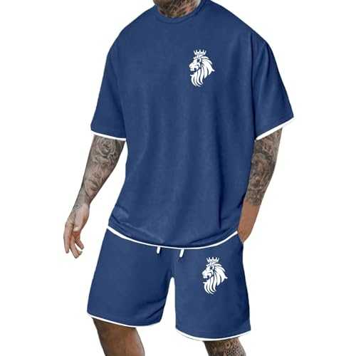 Mens Matching T-Shirt and Shorts Set Running Football Sports Athletic Sweatsuits Casual Outfits Short Sleeve Jogging Gym Suits 2 Pieces Lounge Sets Exercise Fitness Activewear Tracksuit