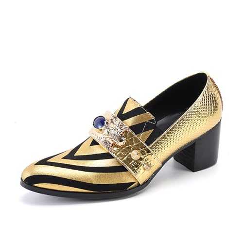 Men's Leather Derby Oxfords Shoes Fashion Slip On Low Top Loafers Pointed Toe Block High Heel Business Wedding Dress Shoes