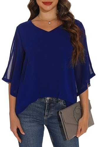 GUANYY Women's Ruffle 3/4 Sleeve Chiffon Tops Casual V Neck Double Layers Sheer Blouses Business Work Dressy Shirt S-XXL