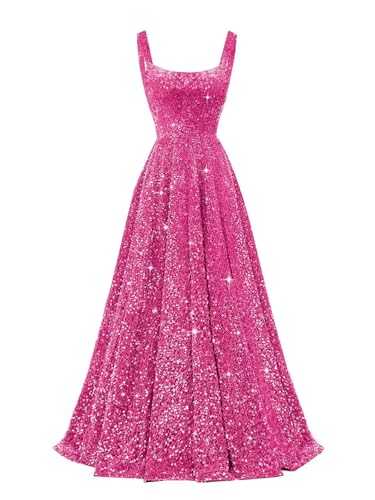 Miao Duo Spaghetti Straps Sequin Prom Dresses 2025 Long Sparkly A Line Formal Ball Gowns with Pockets YZTS228