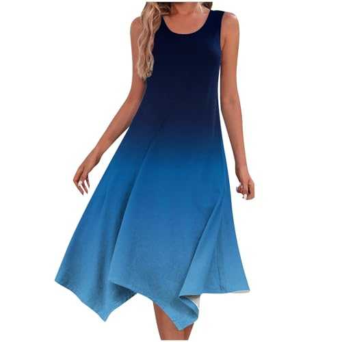 Women's Summer Sleeveless Crewneck Tank Dress Casual Tie Dye Gradient Flowy Swing Dress Women's Nightdresses Soft Tank Sleep Dress Nightwear Nightgown Women's Basic Maxi Dress S-2XL Clearance