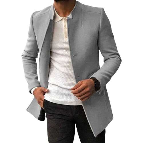 Men's Casual Wool Blend Coat Winter Warm Slim Fit Pea Coats Single Breasted Quilted Lined Trench Overcoat