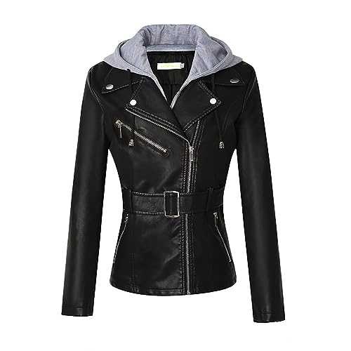 RLEHJN Leather Jacket for Women UK Sale Clearance Cropped Womens Leather Jackets Moto Biker Shirts Bomber Jacket Full Zip Coats Short Faux Leather Jackets Casual Warm Coat Tops Long Sleeve Outerwear