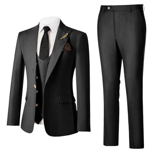 Men's Suit Slim Fit 3 Piece Suits Set Double Breasted Suit One Button Formal Tuxedos Wedding Prom Blazer Vest Pants for Mens