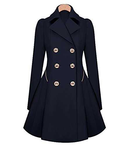 Vintage 1950s Retro Statement Military Swing Trench Coat Jacket Ladies Winter Double Breasted Flary Coat