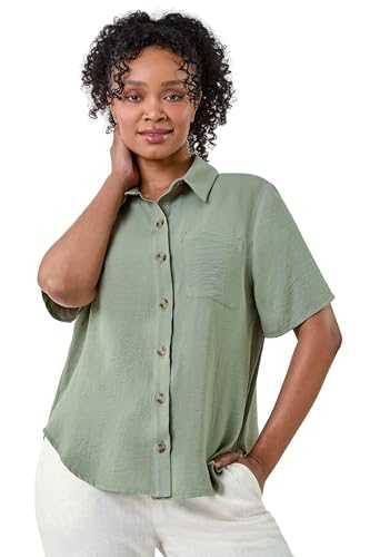 Roman Petite Button Up Pocket Shirt for Women UK - Ladies Spring Everyday Summer Break Short Sleeve Soft Collar Neckline Comfy Lightweight Cool Blouse Vacation Tops