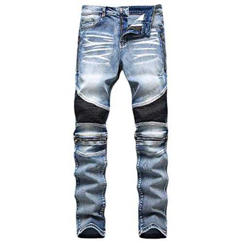 Liuhond Men Casual Cotton Denim Straight Slim Fit Rap Harajuku Biker Jean