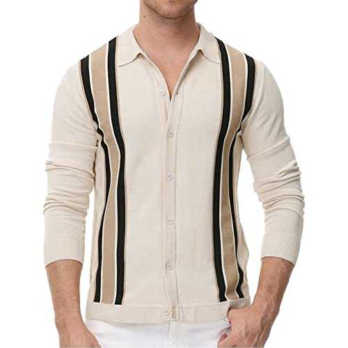 NQyIOS Mens Fashion Casual Single Breasted Lapel Striped Knit Cardigan Short Sleeve T Shirt Jacket Top Mens Cardigan Button Sweater