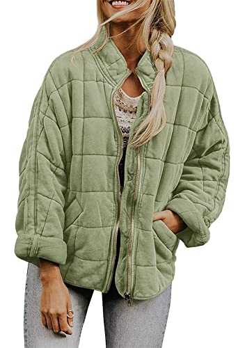 YMING Ladies Loose Short Winter Quilted Cotton-padded Jacket Stand-up Collar Zipper Coat With Pockets Solid Color Jacket