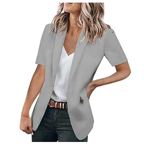 Women's Blazer Work Casual Trendy Short Sleeve Lapel Open Front Oversized Office Jackets Lapel Casual Suit Elegant Business Suit Jacket for Ladies UK