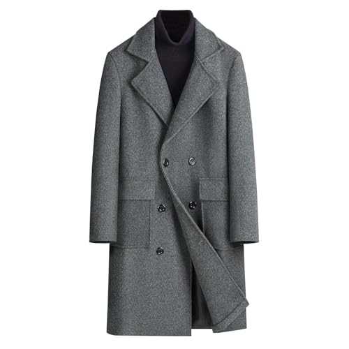 VSunUao Men's Winter Wool Coats Notch Lapel Double Breasted Long Trench Coat Casual Slim Fit Business Warm Overcoat Peacoat/UK Size/Ladies Warm Coats/Winter Clearance