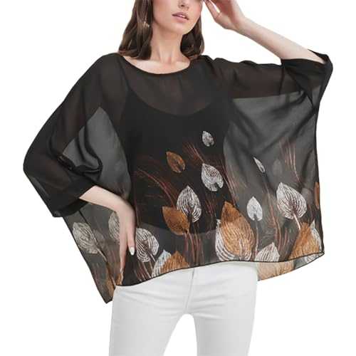 CuteSwan Women's Summer Bohemian Print Chiffon Blouse Loose V Neck Tunic Tops for Leggings Casual T-Shirts