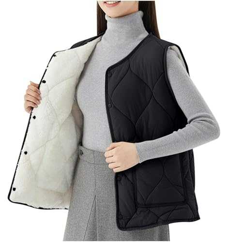 duxyoz Women'S Fleece Gilets Body Warmer Sleeveless Lightweight Puffer Vest Button Up Padded Coat Sherpa Lined Quilted Winter Gilets Elegant Casual Waistcoat Bodywarmers Outerwear