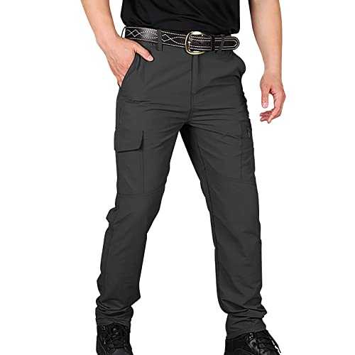 Cargo Work Trousers for Men - Grey Flat-Front Pants Regular Casual Business Trouser Multi-Pocket Work Pant Formal Suit Trousers Dress Pant Durable Work Wear Sizes 28 to 40 with Button & Zip Fly XXXXL