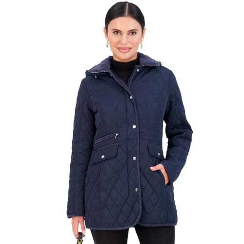 Jones NY Mid-Length Womens Quilted Jacket with Pockets - Winter Coats for Women, Black