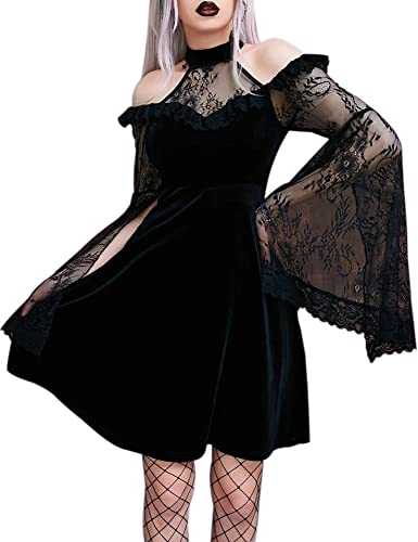 LANSHULAN Gothic Bat Sleeve Fishtail Slim Fit Goth Dress Colthes