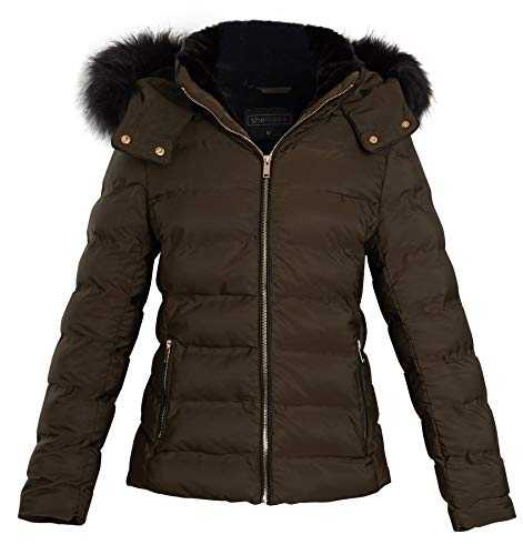 shelikes Womens Winter Jacket Ladies Quilted Coat Faux Fur Hooded Padded Parka Warm Jackets