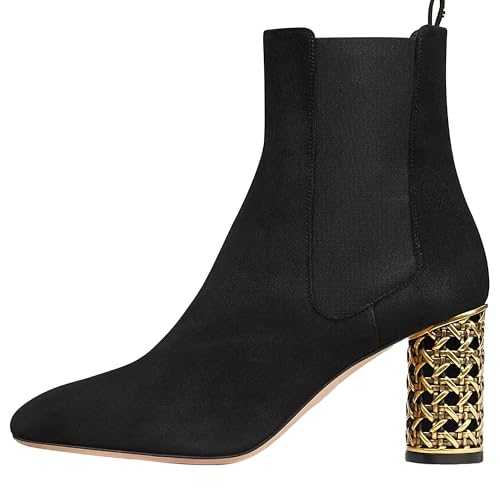 BAICAIBAI Womens Ankle Boots Square Toe High Heel Short for Women Fashion Chunky Mid Calf Dress Winter Comfy Warm Sturdy Reliable Suede Casual