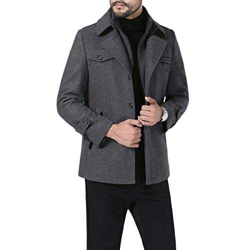 Allthemen Men's Wool Coat Regular Fit Winter Thick Lapels Coat Zip-Front with Pockets Business Trench Outerwear