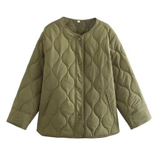 Yrkcah Winter Coats for Women UK Long Sleeve Round Neck Jackets Diamond Quilted Jacket Fashion Casual Non Collar Lightweight Padding Coat