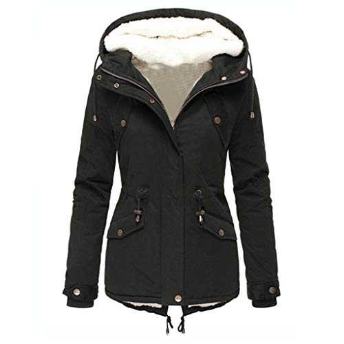 LOPILY Ladies Teddy Bear Jacket Hooded Parker Jacket Arctic Velvet Lining Warm Insulated Solid Color Mountain Jacket Heavy Weight Jacket Coat