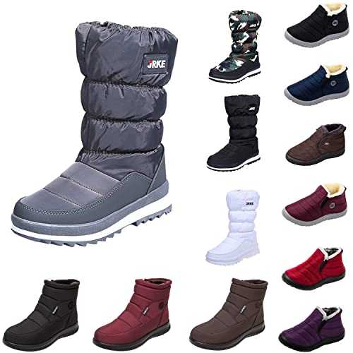 DGHM Waterproof Black Outdoor Snow Boots Women Fur Lined Ankle Booties Flat Anti-Slip Walking Shoes Outdoor Trekking Shoes