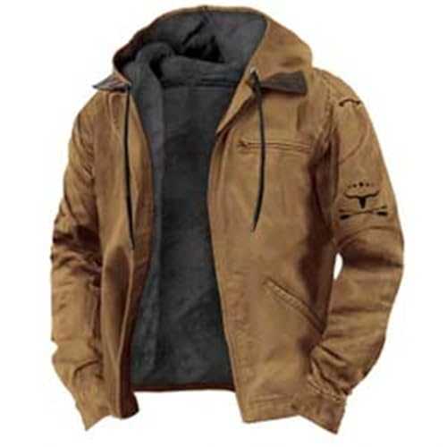 2025 Winter Coat Jackets for Men UK Mens Vintage Cargo Warm Lined Wool Plaid Shirt Jacket Winter Heavyweight Thick Jacket Lapel Zipper Jacket Long Men's Casual Loose Fit Classic Basic Coat