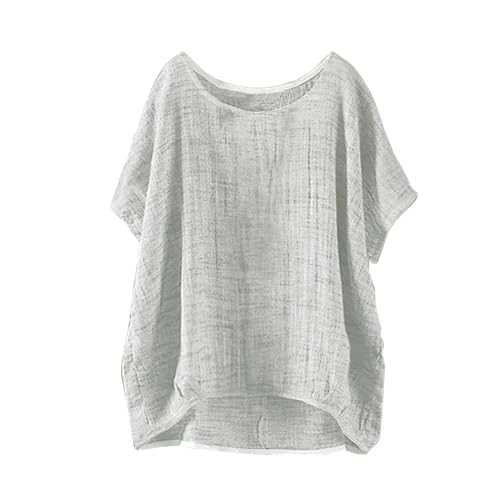 Linen Shirts for Women UK 2025 Summer Short Sleeve Tshirt Fashion Crew Neck Blouse Tees Solid Cotton Linen Loose Fit Tops Vacation Lightweight Comfy Clothes