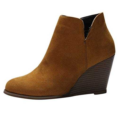 Vintage Ankle Boots Women's Ankle Boots Leather Fashion Short Colour Wedges Booties Women Toe Zip Solid Round Shoes Women's Boots Non-Slip Sole For Outdoor Use