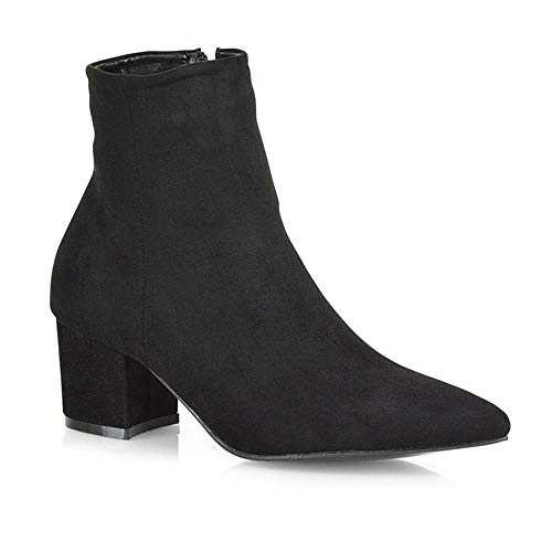 Womens Low Heel Ankle Boots Ladies Pointed Toe Zip Booties Shoes Size 3-8
