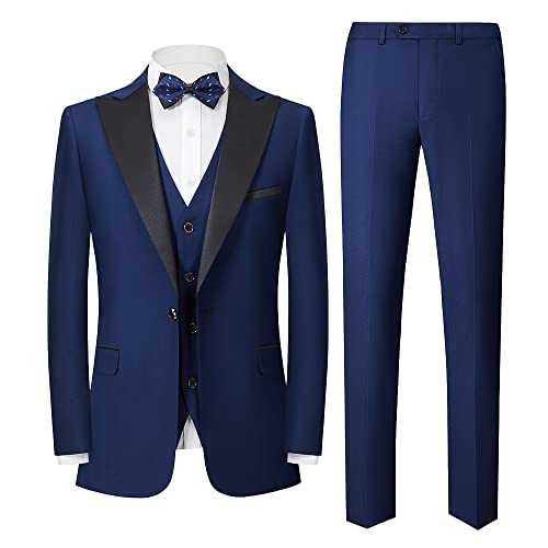 LiveZou Men's Formal Suit Tuxedo Blazer Jacket, 3 Piece Suits for Men, Slim Fit, Vest Trousers Jacket Set for Men