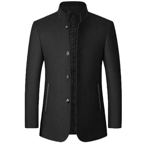 Rexcyril Men's Wool Blend Jacket Winter Slim Fit Trench Coat Stand Collar Single Breasted Short Pea Coat