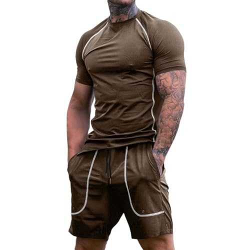Cocila Men's Summer Casual Breathable Round Neck Sports T Shirt Top Shorts Suit Mens Homecoming Outfit Tracksuit Full Set Red and Black