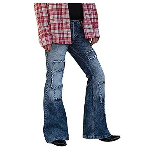 BUZHIDAO Men's jeans, long stretch skinny flared trousers, high waist, wide leg denim trousers, flared jeans, retro style, men's trousers