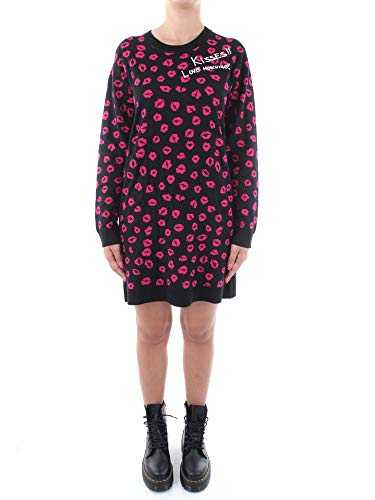 Love Moschino Women's Allover Long Sleeve Knitted Dress, (Kisses/Black 0005), 12 (Size: 42)