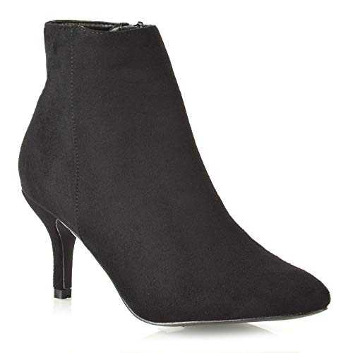 ESSEX GLAM Womens Ankle Boots Low Mid Kitten Heels Ladies Zip Pointy Booties Shoes Size