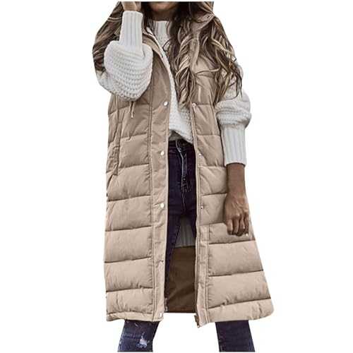 Women Hooded Padded Gilet Longline Quilted Jacket Sleeveless Bodywarmer Padded Vest Jacket Winter Warm Outwear With Pocket Thermal Puffer Gilet Coats Winter Jackets for Women UK