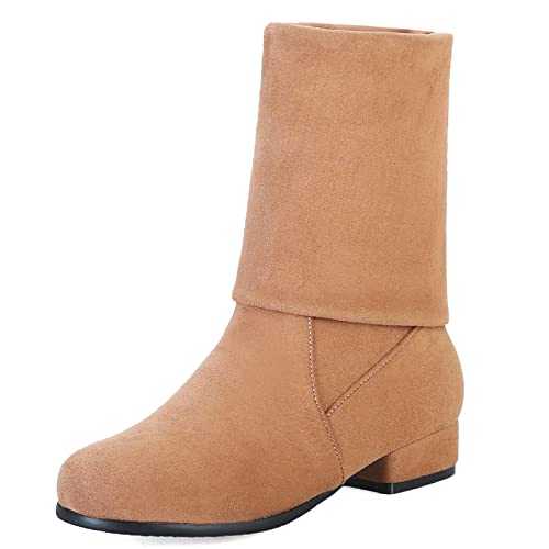 Ladies Round Toe Fashion Low Heel Stretch Pull On Riding Boots