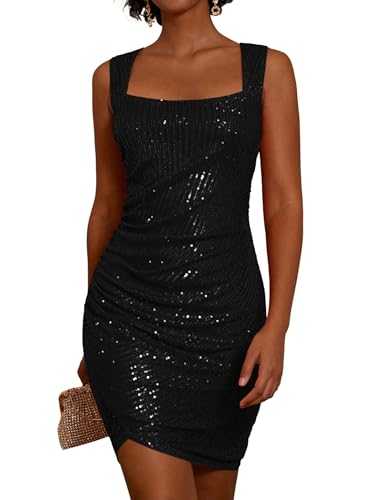 GRACE KARIN Women Sequined Dress Square Neck Sleeveless Mini Dress Irregular Hem Bodycon Dress Party Club Wear